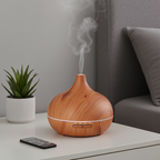 500ML Aromatherapy Essential Oil Diffuser – Wood Grain Design  Remote Control Ultrasonic Air Humidifier with 7-Color LED Light